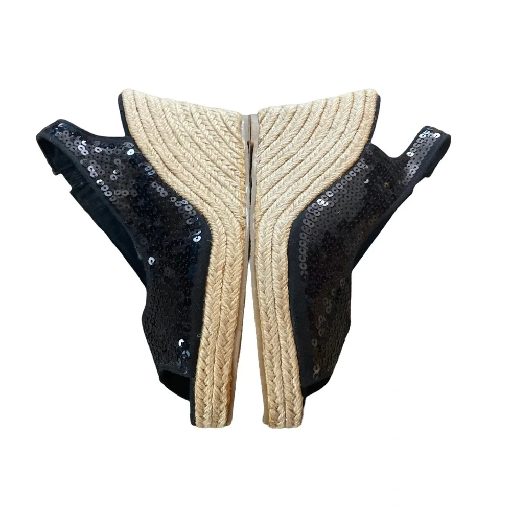 Ilse Jacobsen Size 40US Size 9.5-10 Black Danish Made Sequined Espadrille Wedges